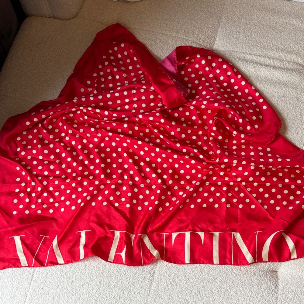 Valentino Polkadot Red Scarf with White Dots